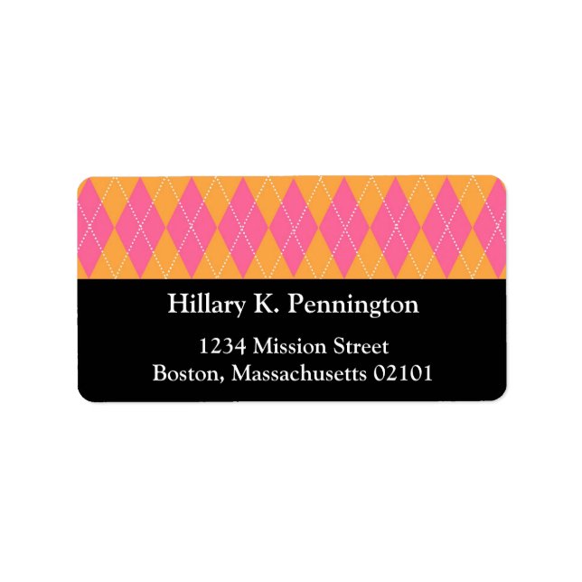 Orange pink argyle custom Christmas holiday label (Front)