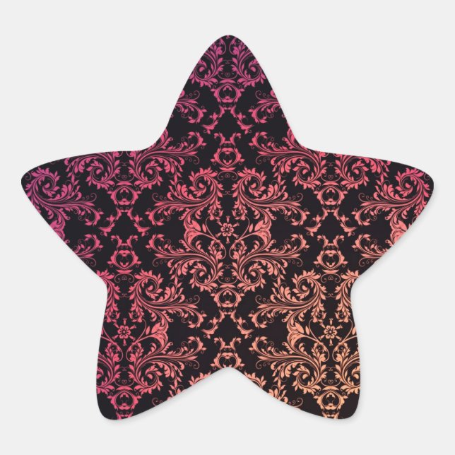 Orange Pink Black Damask Pattern Star Sticker (Front)