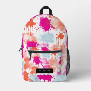 Orange Pink Blue Abstract Modern Girl School Printed Backpack