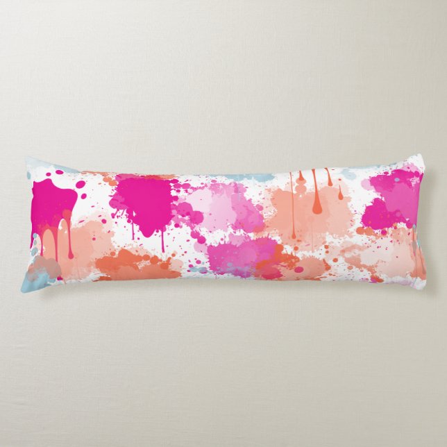 Orange Pink Blue Abstract Modern Paint Splashes Body Cushion (Front)