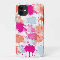 Orange Pink Blue Abstract Modern Paint Splashes