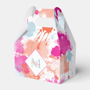 Orange Pink Blue Abstract Modern Paint Splashes Favour Box