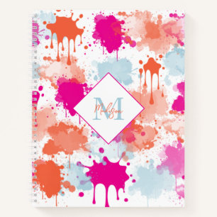 Orange Pink Blue Abstract Modern Paint Splashes Notebook