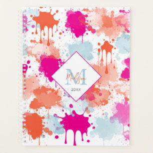 Orange Pink Blue Abstract Modern Paint Splashes  Planner