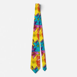 Orange Pink Blue Yellow Floral Abstract Colourful Tie