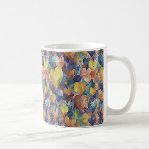 orange pink blue yellow hearts coffee mug