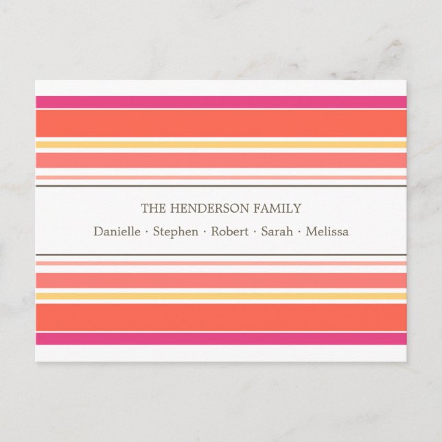 Orange & Pink Candy Stripes Family Postcard (Front)