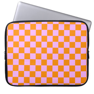 Orange + Pink Check Checkered Checkerboard Pattern Laptop Sleeve