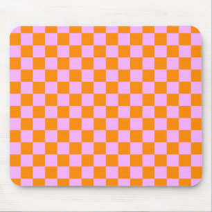Orange + Pink Check Chequered Chequerboard Pattern Mouse Pad