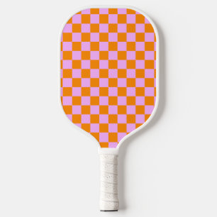 Orange + Pink Check Chequered Chequerboard Pattern Pickleball Paddle