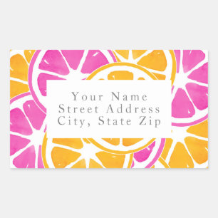 Orange Pink Citrus Slices    Rectangular Sticker