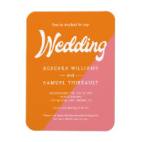 Orange Pink Colour Block Retro Wedding Invitation