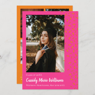 Orange Pink Confetti Graduation Announcement