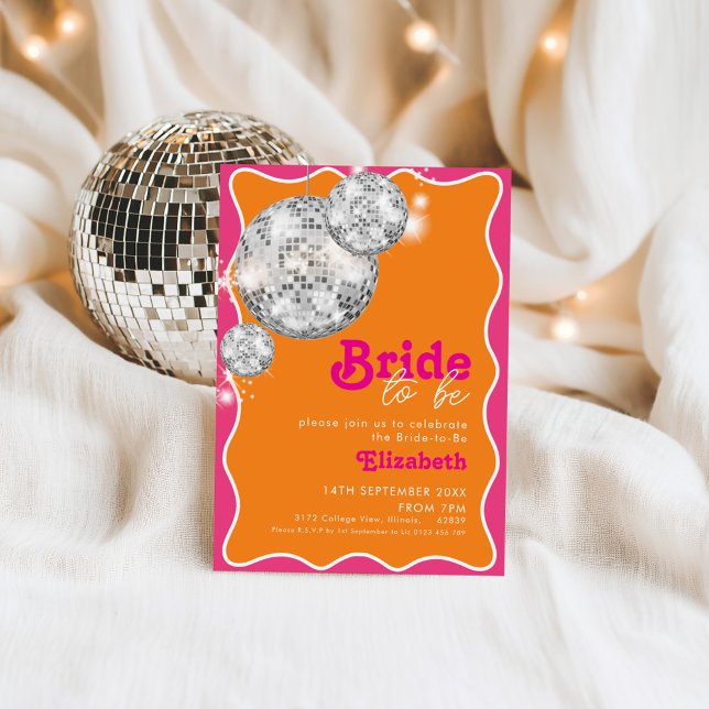 Orange & Pink Disco Bridal Shower Invitation (Creator Uploaded)