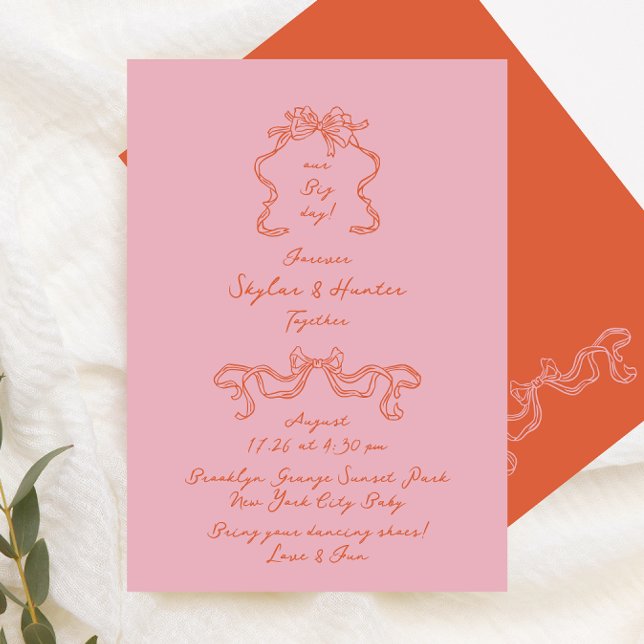 Orange Pink Doodle Handwritten Retro Wedding Invitation (Creator Uploaded)