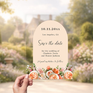 Orange pink floral arch wedding Save the Date Card Acrylic Invitations