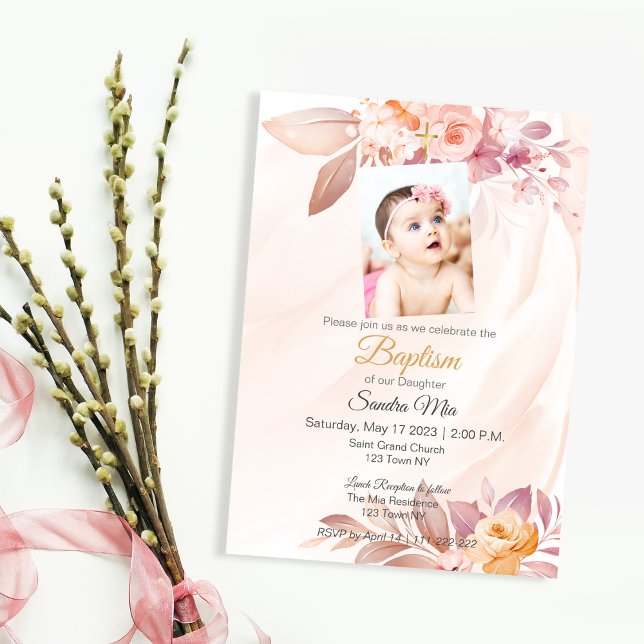 Orange Pink Floral Baptism Invitation (Orange Pink Floral Baptism
Invite)