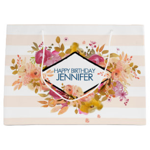 Orange & Pink Floral Bouquet Birthday Large Gift Bag