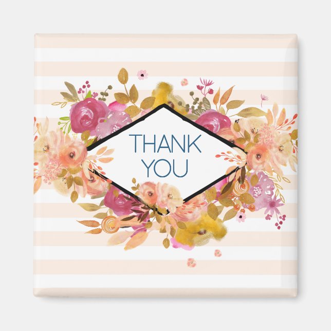 Orange & Pink Floral Bouquet Thank You Magnet (Front)