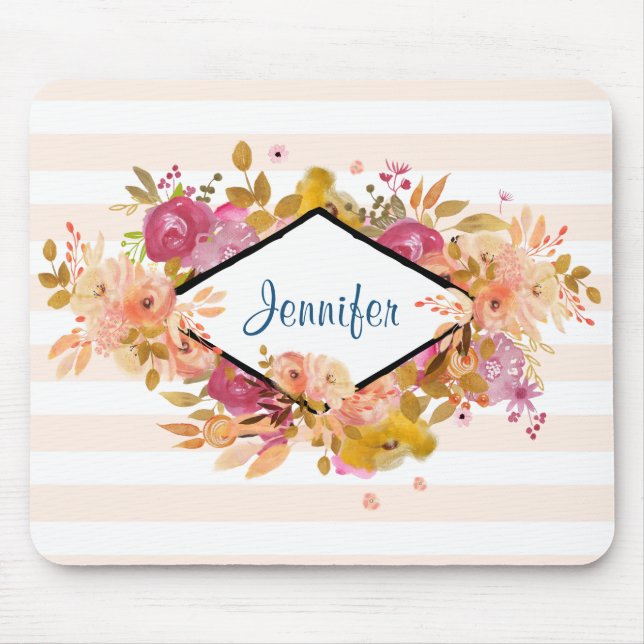 Orange & Pink Floral Bouquet w/ Diamond Frame Mouse Pad (Front)