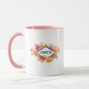 Orange & Pink Floral Bouquet w/ Diamond Frame Mug