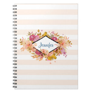 Orange & Pink Floral Bouquet w/ Diamond Frame Notebook