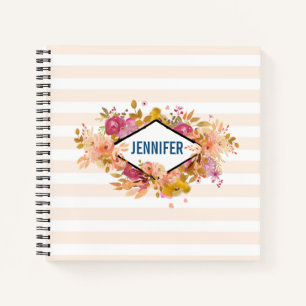 Orange & Pink Floral Bouquet w/ Diamond Frame Notebook