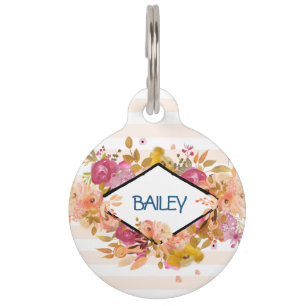 Orange & Pink Floral Bouquet w/ Diamond Frame Pet Tag
