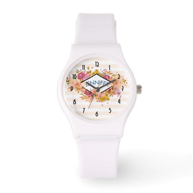Orange & Pink Floral Bouquet w/ Diamond Frame Watch (Front)