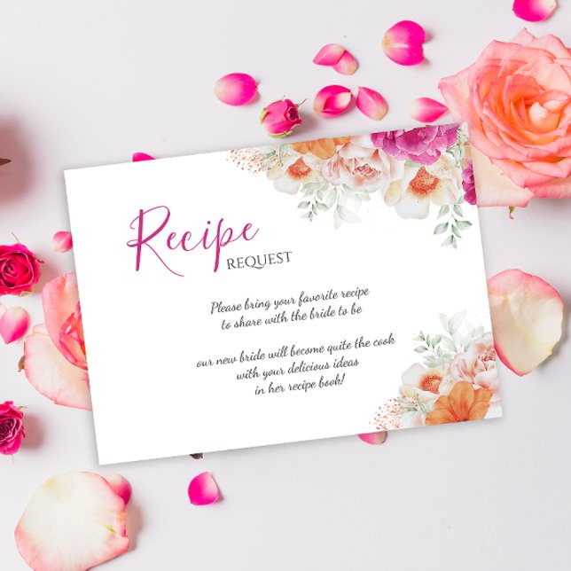 Orange & Pink Floral Bridal Shower Recipe Request Enclosure Card (Creator Uploaded)