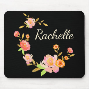 Orange & Pink Floral Custom Monogram Mousepad