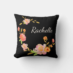 Orange & Pink Floral Custom Monogram Pillow