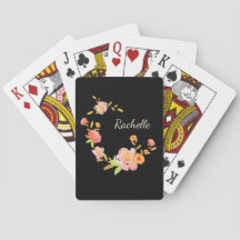 Orange & Pink Floral Custom Monogram Playing Cards