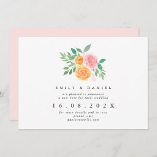 Orange & Pink Floral New Wedding Date Invitation
