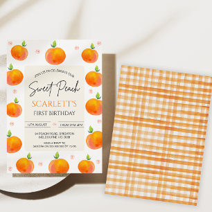 Orange Pink Floral Our sweet Peach 1st Birthday  Invitation