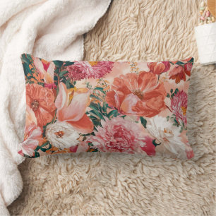 Orange Pink Floral Pattern Lumbar Cushion