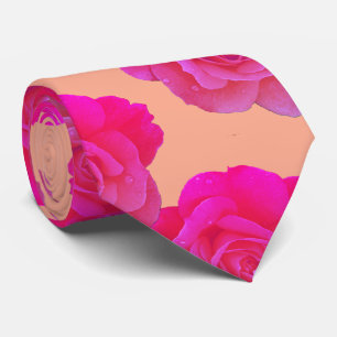 Orange Pink Floral Rose Modern Colourful Bright Tie