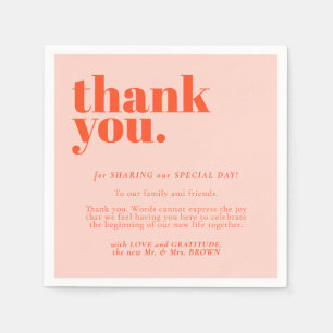 Orange Pink Formal Thank Minimalist Decor Wedding Napkin