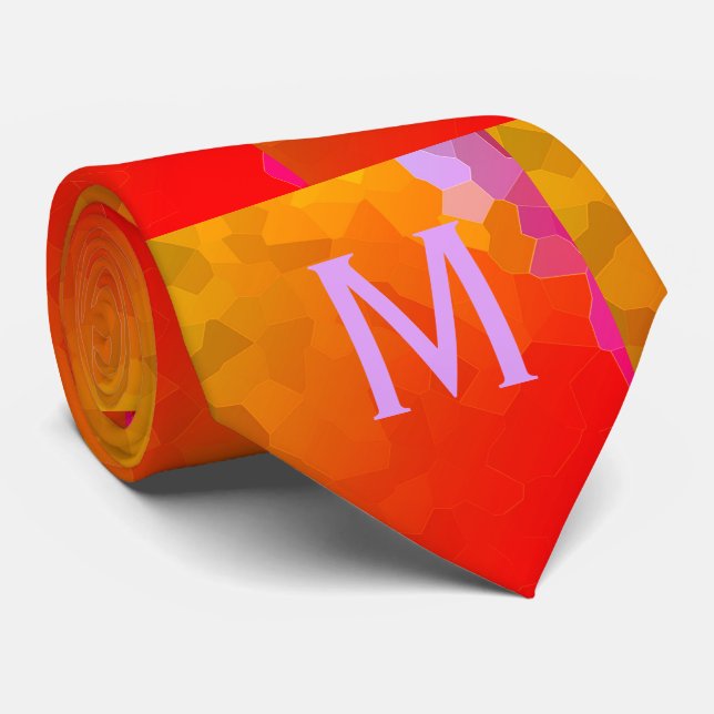 Orange Pink Funky Patterns Monograms Modern Trendy Tie (Rolled)