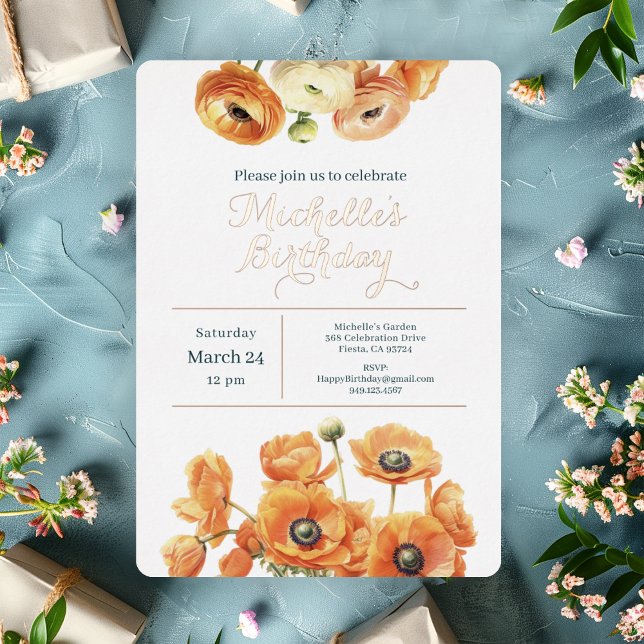 Orange Pink Garden Floral Birthday Party Rose Gold (Creator Uploaded)