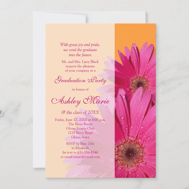 Orange Pink Gerbera Daisy Graduation Invitation (Front)