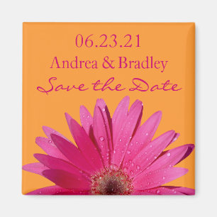 Orange Pink Gerbera Daisy Wedding Save the Date Magnet