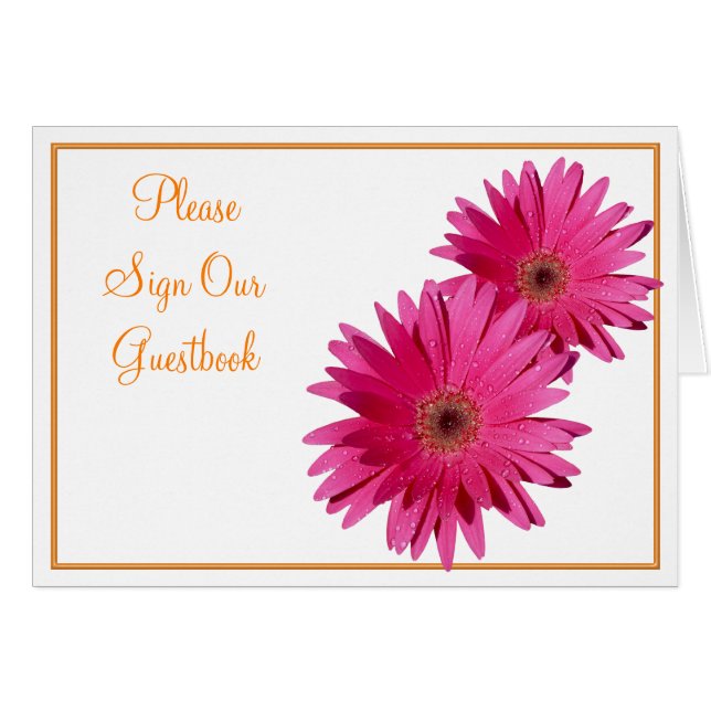 Orange Pink Gerbera Daisy Wedding Sign Card (Front Horizontal)