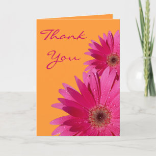 Orange Pink Gerbera Daisy Wedding Thank You Card