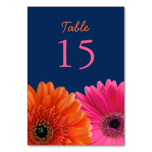 Orange Pink Gerbera Gerber Daisy Navy Wedding Table Number