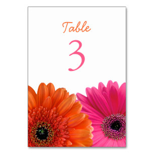 Orange Pink Gerbera Gerber Daisy White Wedding Table Number
