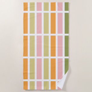 Orange Pink Gold and Green Stripes Beach Towel