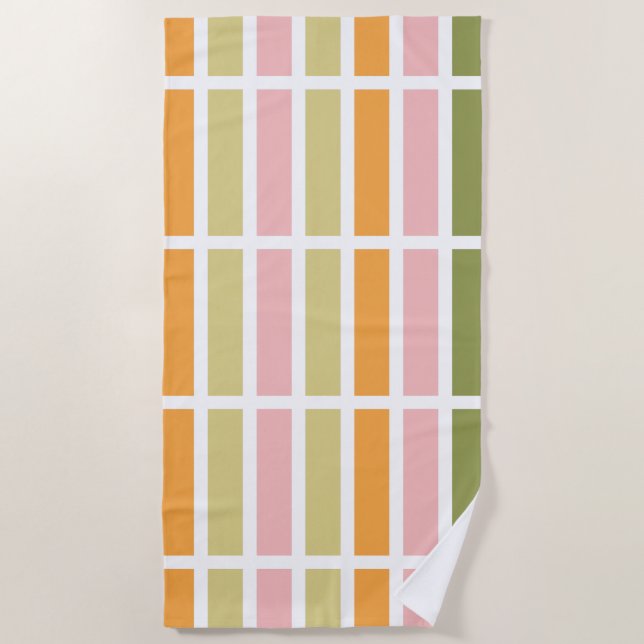 Orange Pink Gold and Green Stripes Beach Towel (Front)