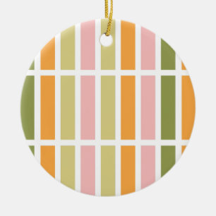 Orange Pink Gold and Green Stripes Ceramic Ornament
