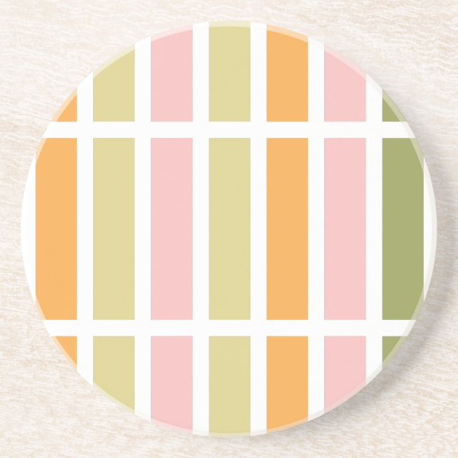 Orange Pink Gold and Green Stripes Coaster (Front)